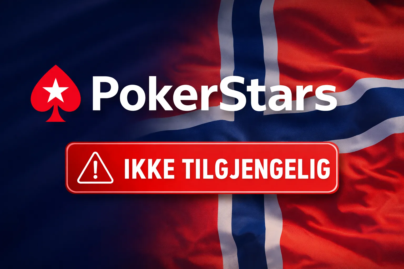 PokerStars logo med norsk flagg og tekst 'Ikke tilgjengelig' - illustrerer at PokerStars ikke lenger er tilgjengelig for norske spillere